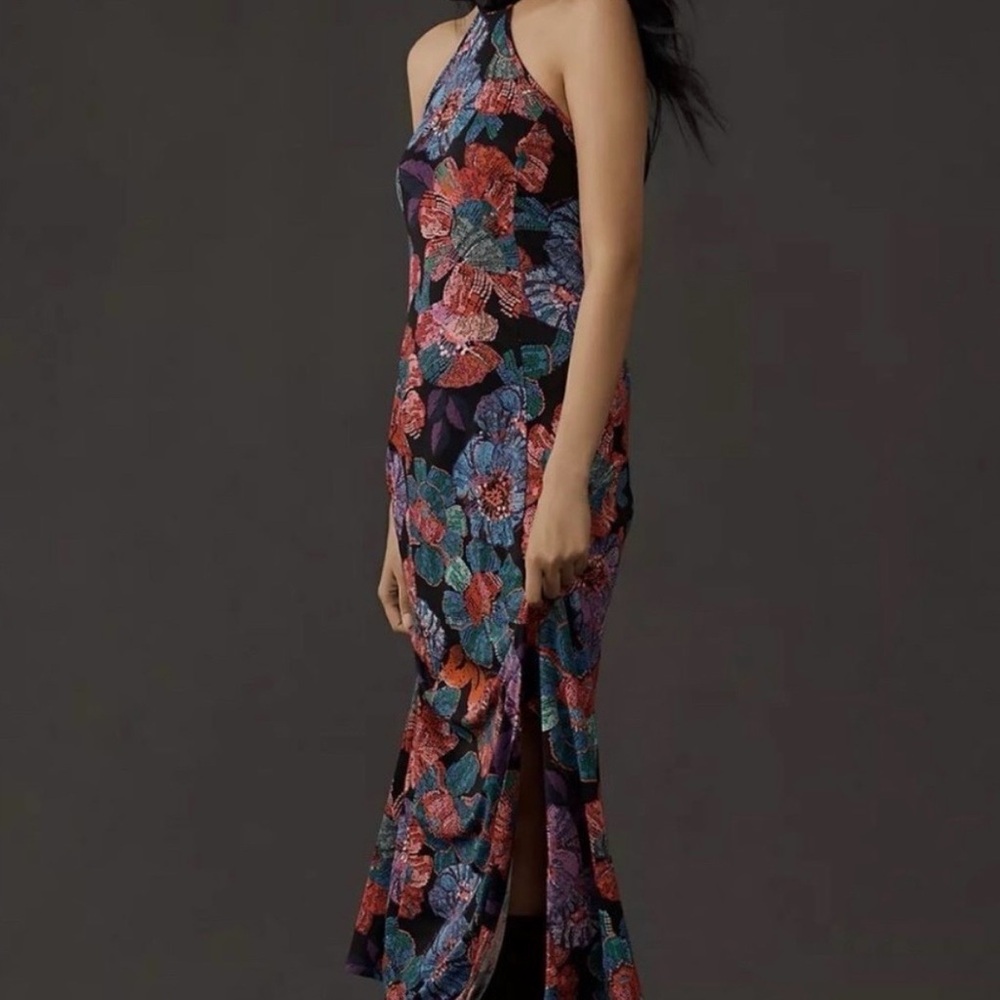 Farm Rio x Anthropologie  Pink Combo Mosaic Bloom Halter Maxi Dress Size M New